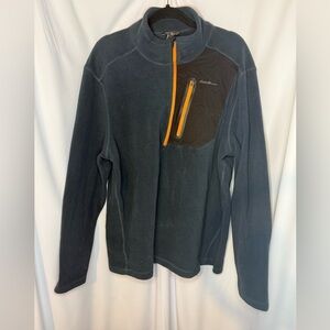 Men's Eddie Bauer  Blue and Orange Quarter-Zip Fleece Pullover